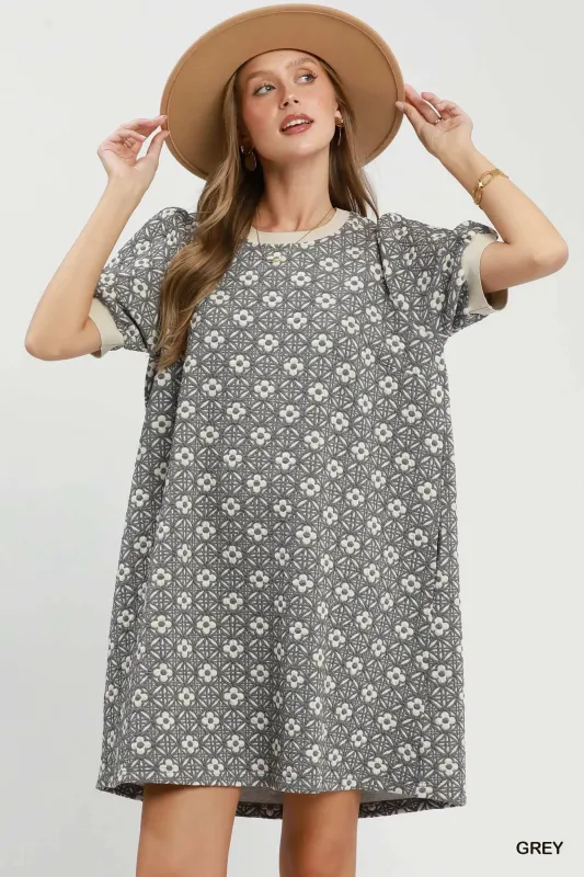 Umgee Floral Textured Puff Sleeve Mini Dress made by Trendsi