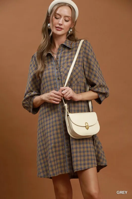 Umgee Plaid Button Down Oversized Shirt Dress made by Trendsi
