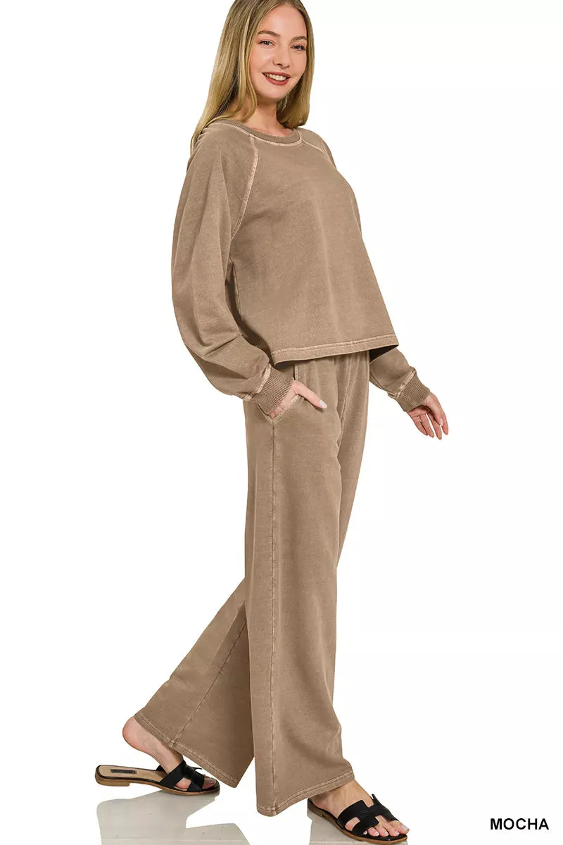 Zenana Washed F/terry Round Neck Pullover & Pants Set sold by Charming Charlie product image thumbnail 3