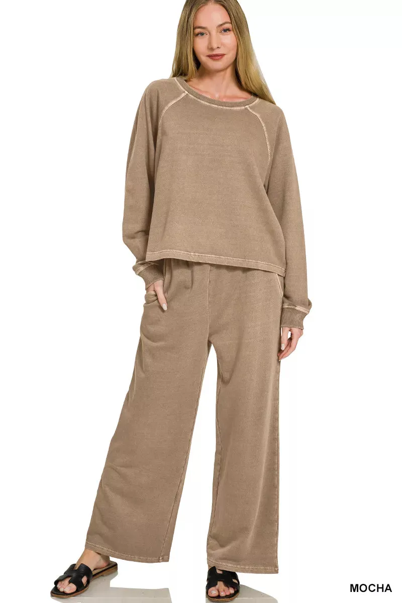 Zenana Washed F/terry Round Neck Pullover & Pants Set sold by Charming Charlie product image thumbnail 2