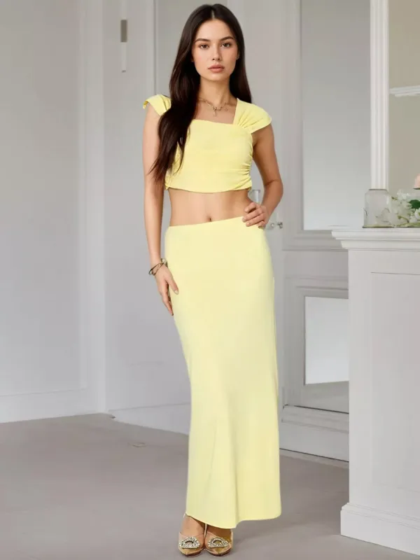 Ruched Crop Top and Maxi Skirt Set made by Trendsi