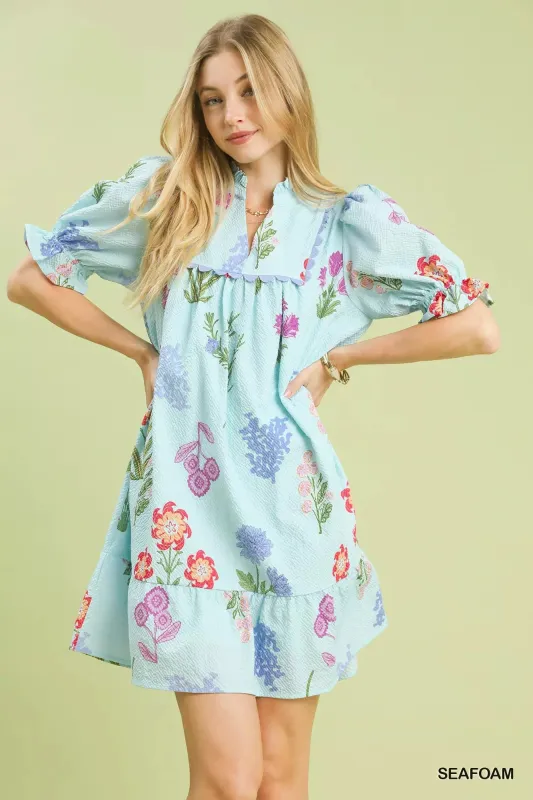 Umgee Multi Flower Print V-Neck Dress made by Trendsi