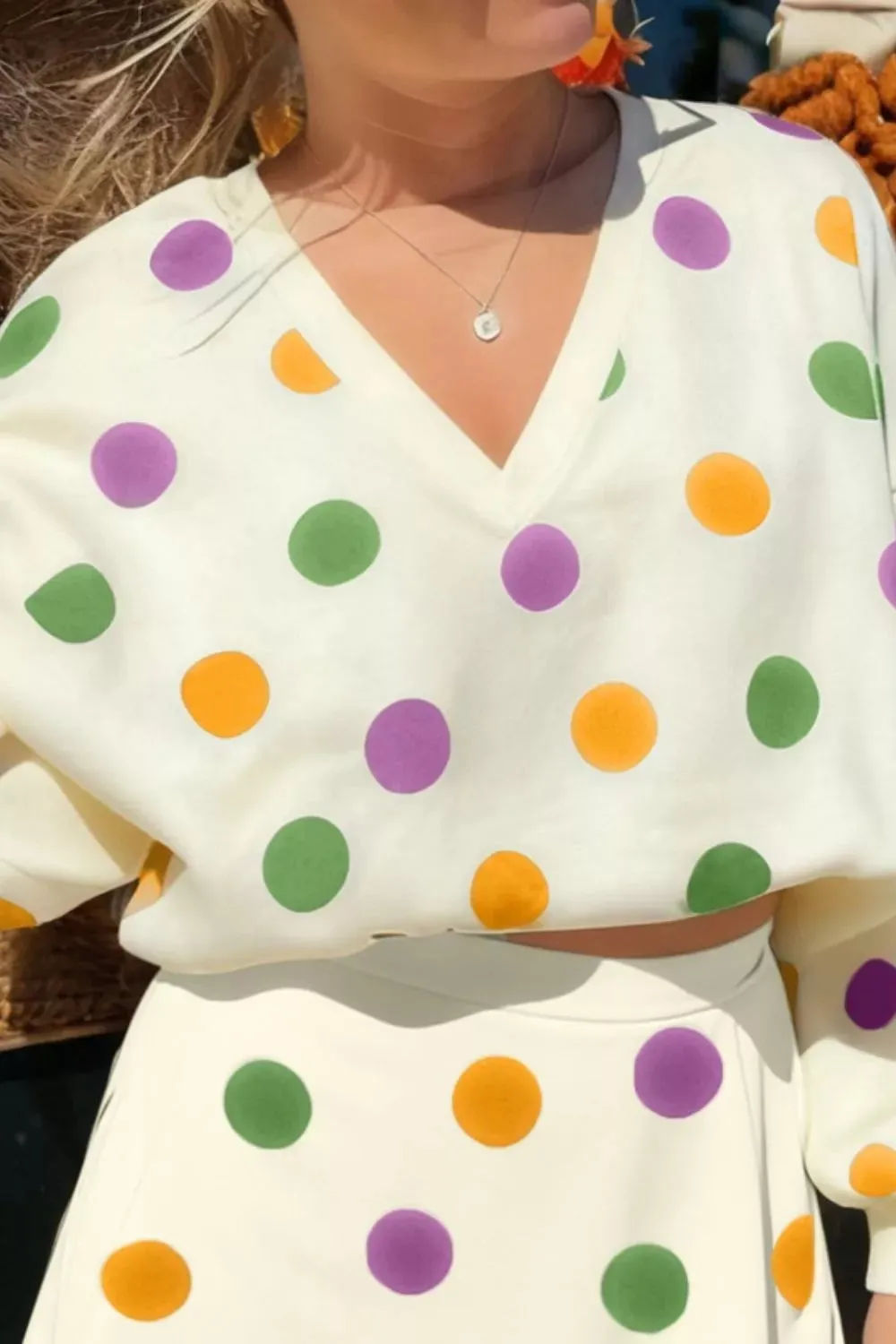 Polka Dot V-Neck Top and Skirt Set sold by Charming Charlie product image thumbnail 3