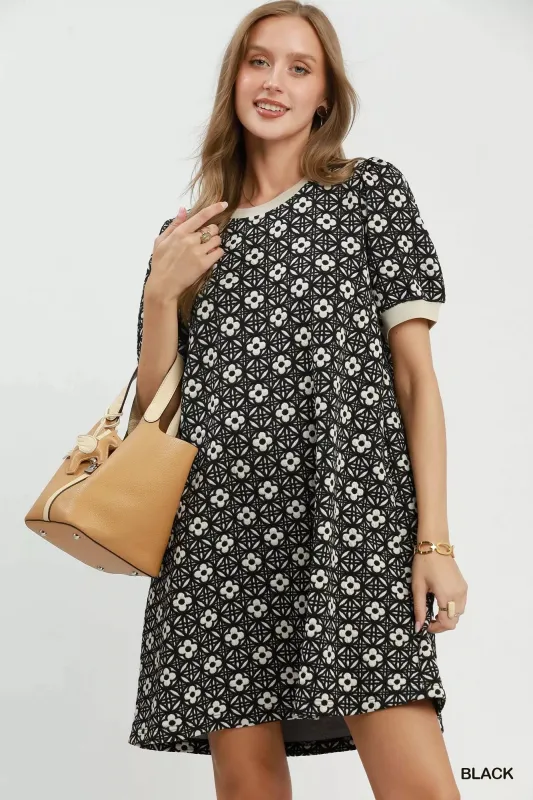 Umgee Floral Textured Puff Sleeve Mini Dress made by Trendsi