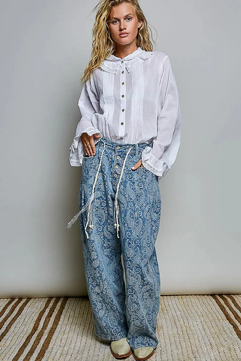 POL Woven Lace Trim Pintuck Button-Down Shirt sold by Charming Charlie product image thumbnail 5