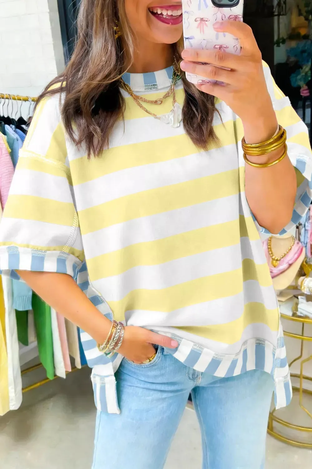 Striped Casual Half Sleeve Top sold by Charming Charlie