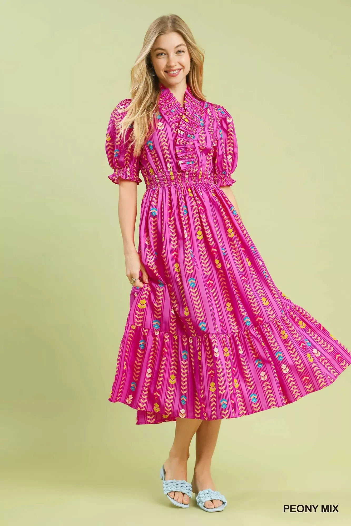 Umgee Vibrant Ruffle Smocked Midi Dress sold by Charming Charlie product image thumbnail 4