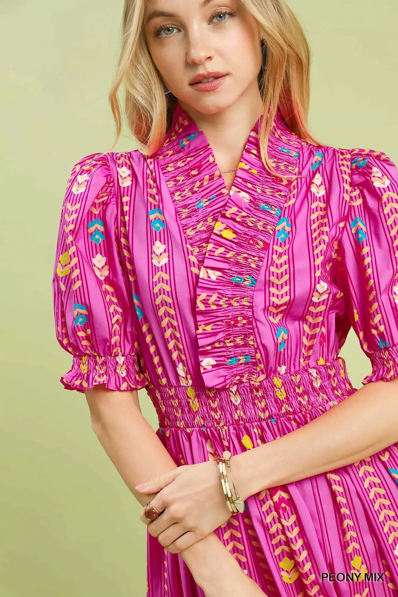 Umgee Vibrant Ruffle Smocked Midi Dress sold by Charming Charlie product image thumbnail 3