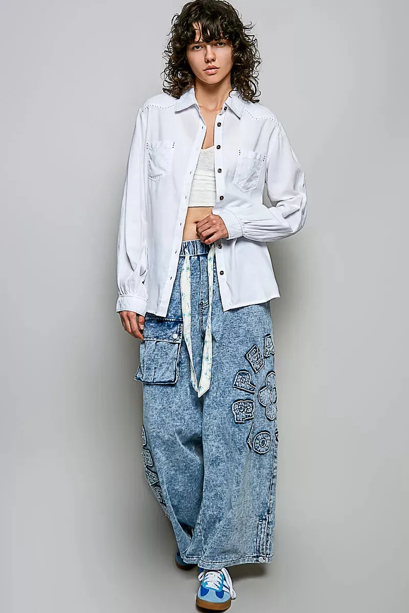 POL Washed Textured Cotton Western Button Front Shirt sold by Charming Charlie product image thumbnail 5
