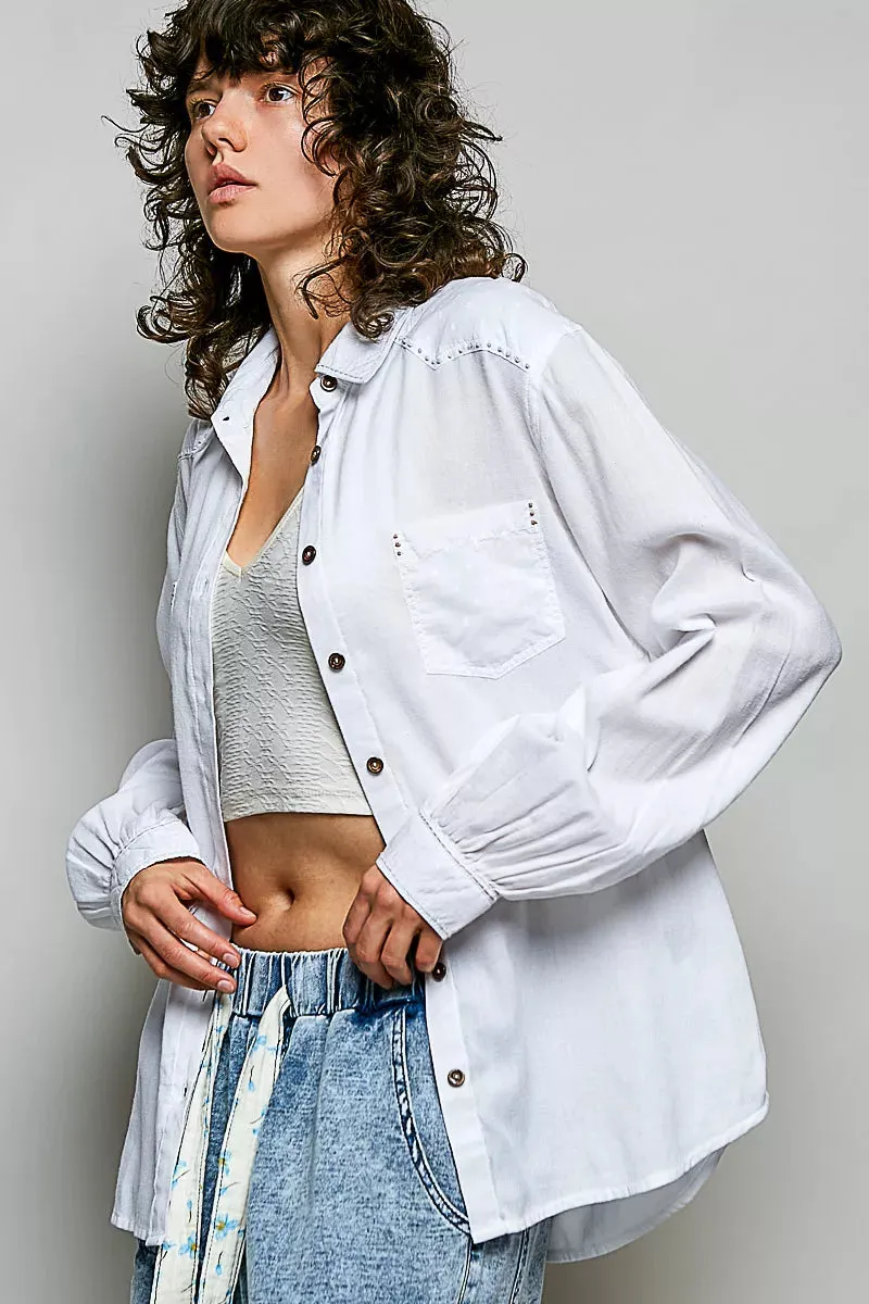 POL Washed Textured Cotton Western Button Front Shirt sold by Charming Charlie product image thumbnail 2