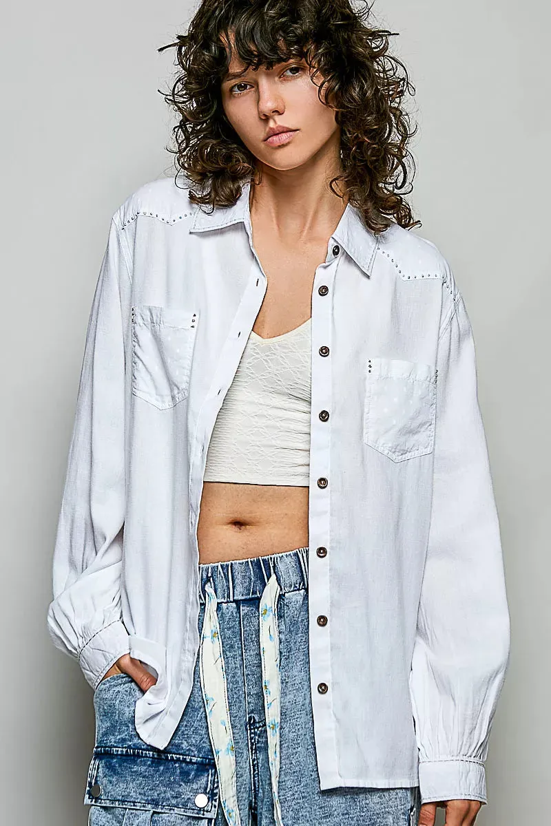 POL Washed Textured Cotton Western Button Front Shirt sold by Charming Charlie product image thumbnail 4