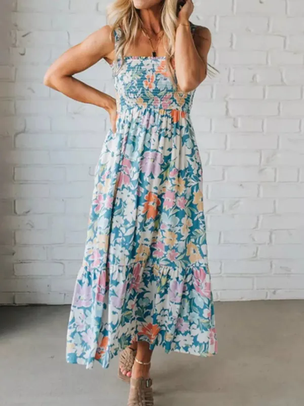 Floral Smocked Square Neck Midi Dress made by Trendsi