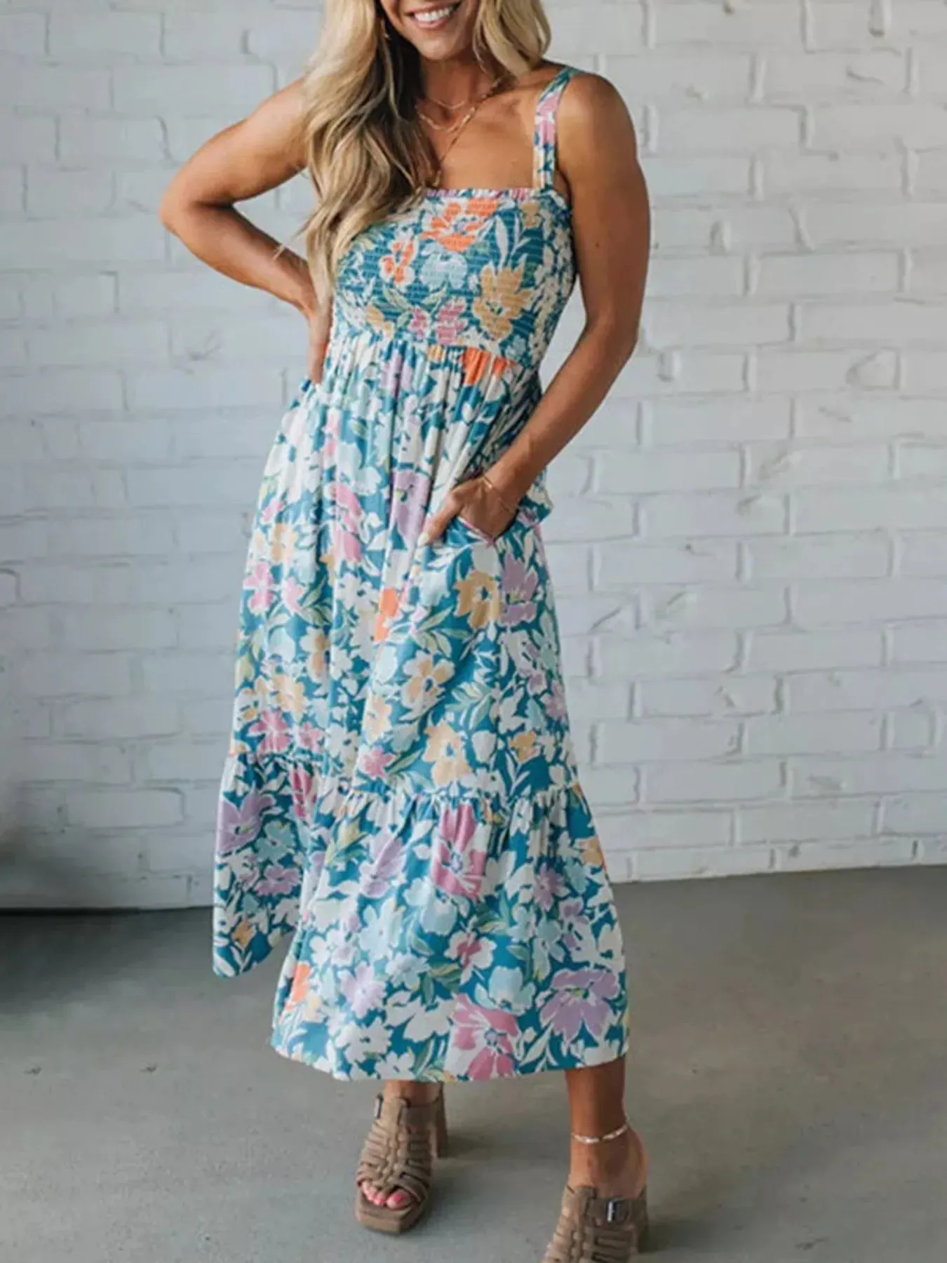 Floral Smocked Square Neck Midi Dress sold by Charming Charlie product image thumbnail 2