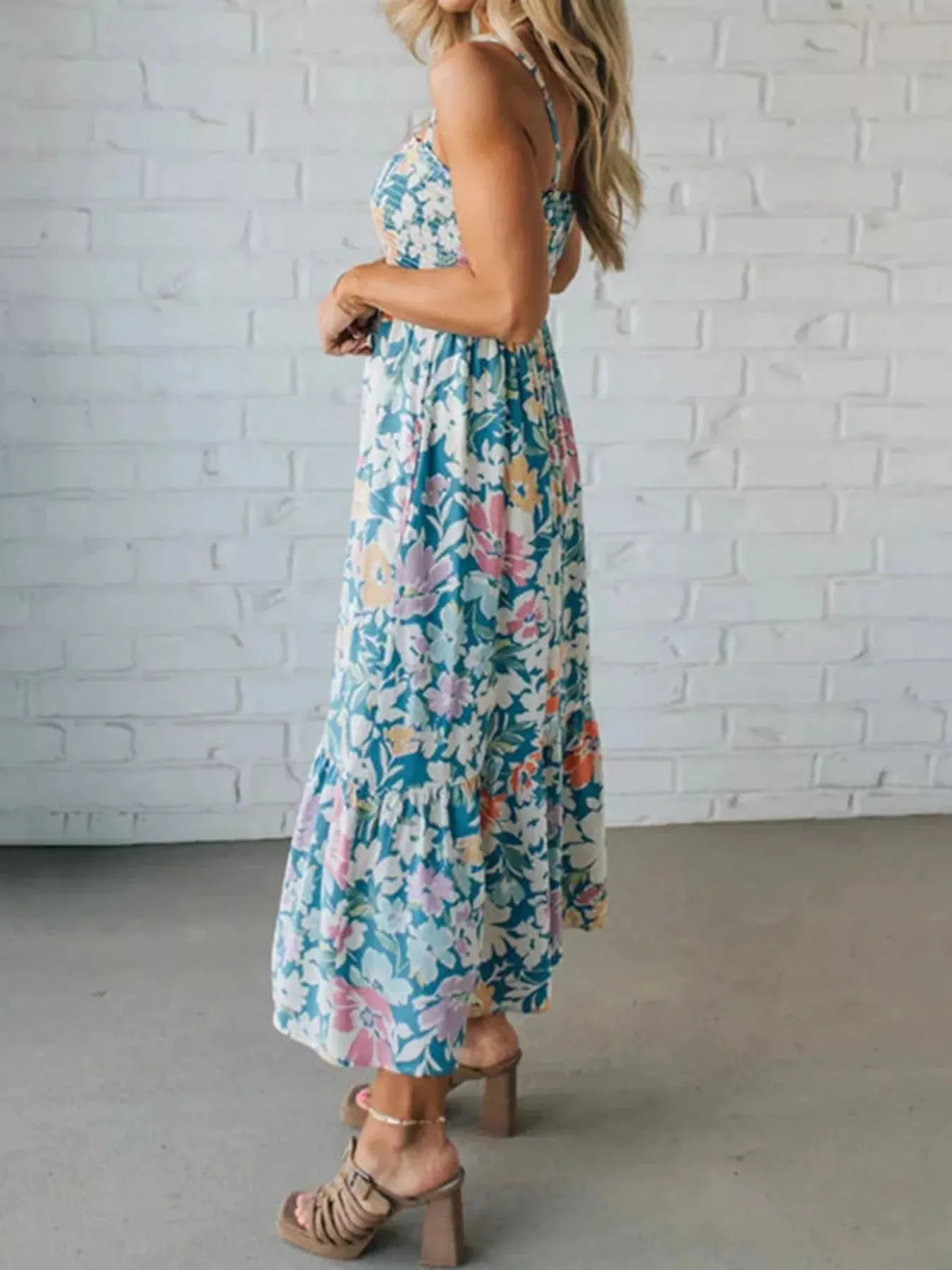 Floral Smocked Square Neck Midi Dress sold by Charming Charlie product image thumbnail 3