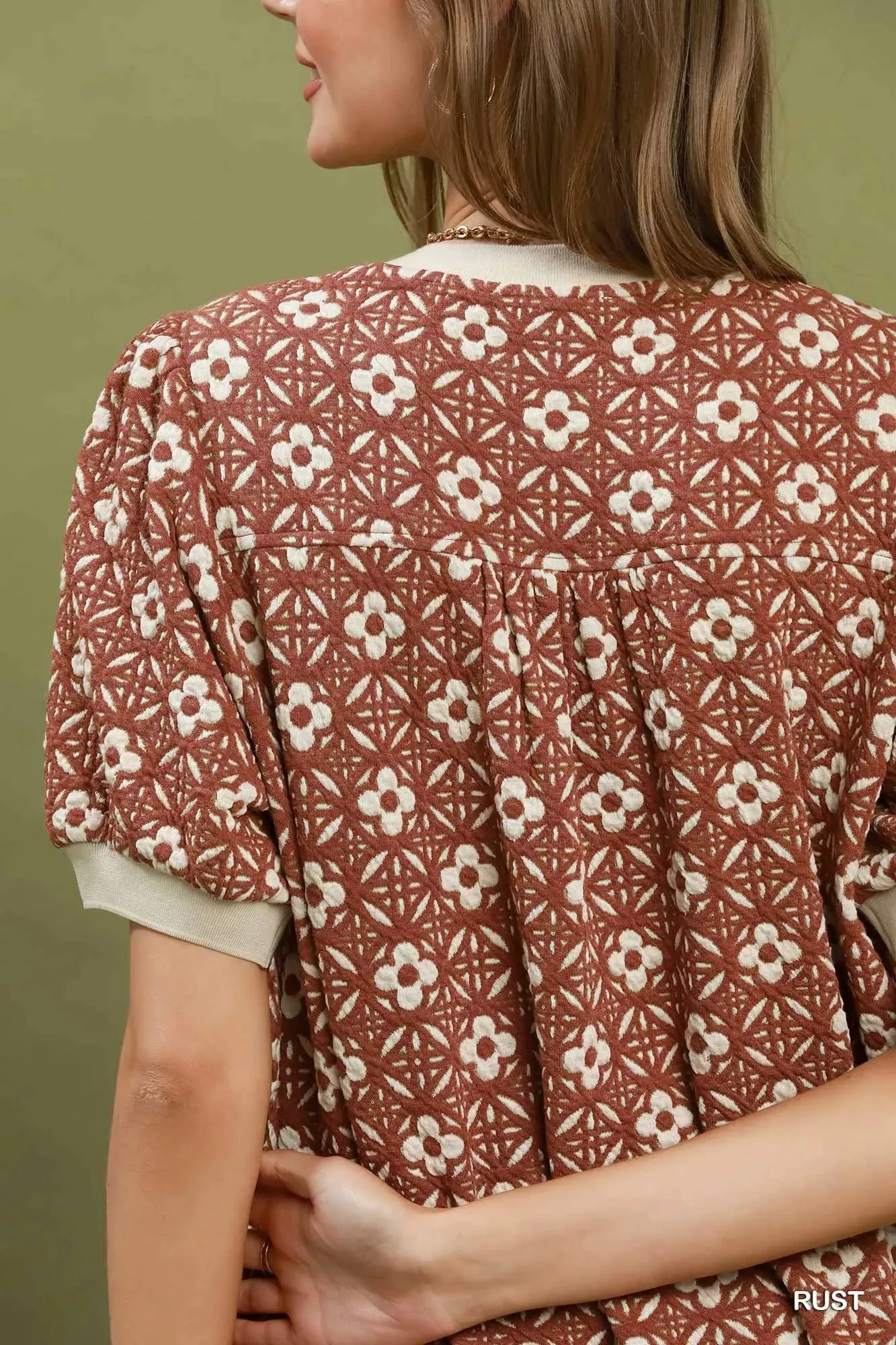 Umgee Floral Textured Puff Sleeve Mini Dress sold by Charming Charlie product image thumbnail 5