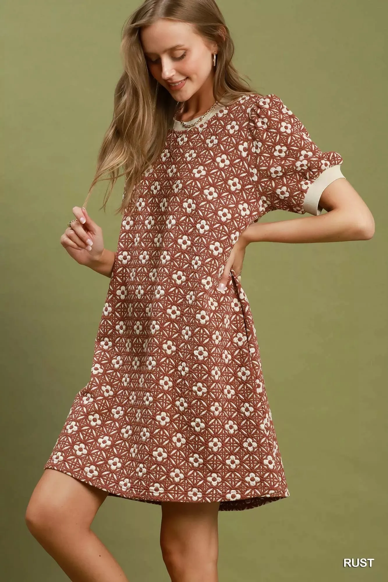 Umgee Floral Textured Puff Sleeve Mini Dress sold by Charming Charlie product image thumbnail 2