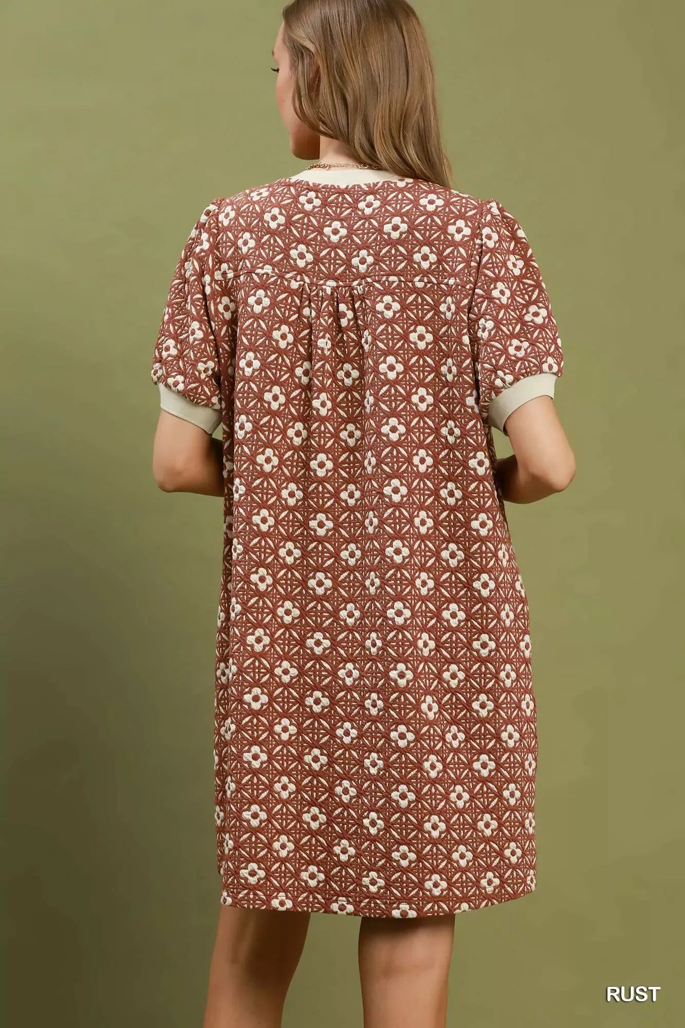 Umgee Floral Textured Puff Sleeve Mini Dress sold by Charming Charlie product image thumbnail 3