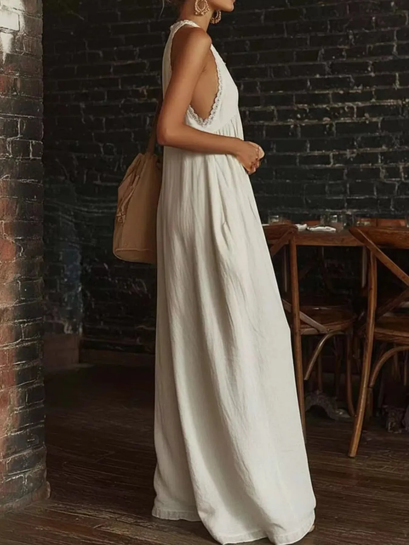 Full Size Halter Neck Lace Trim Wide Leg Jumpsuit Plus Size sold by Charming Charlie product image thumbnail 2