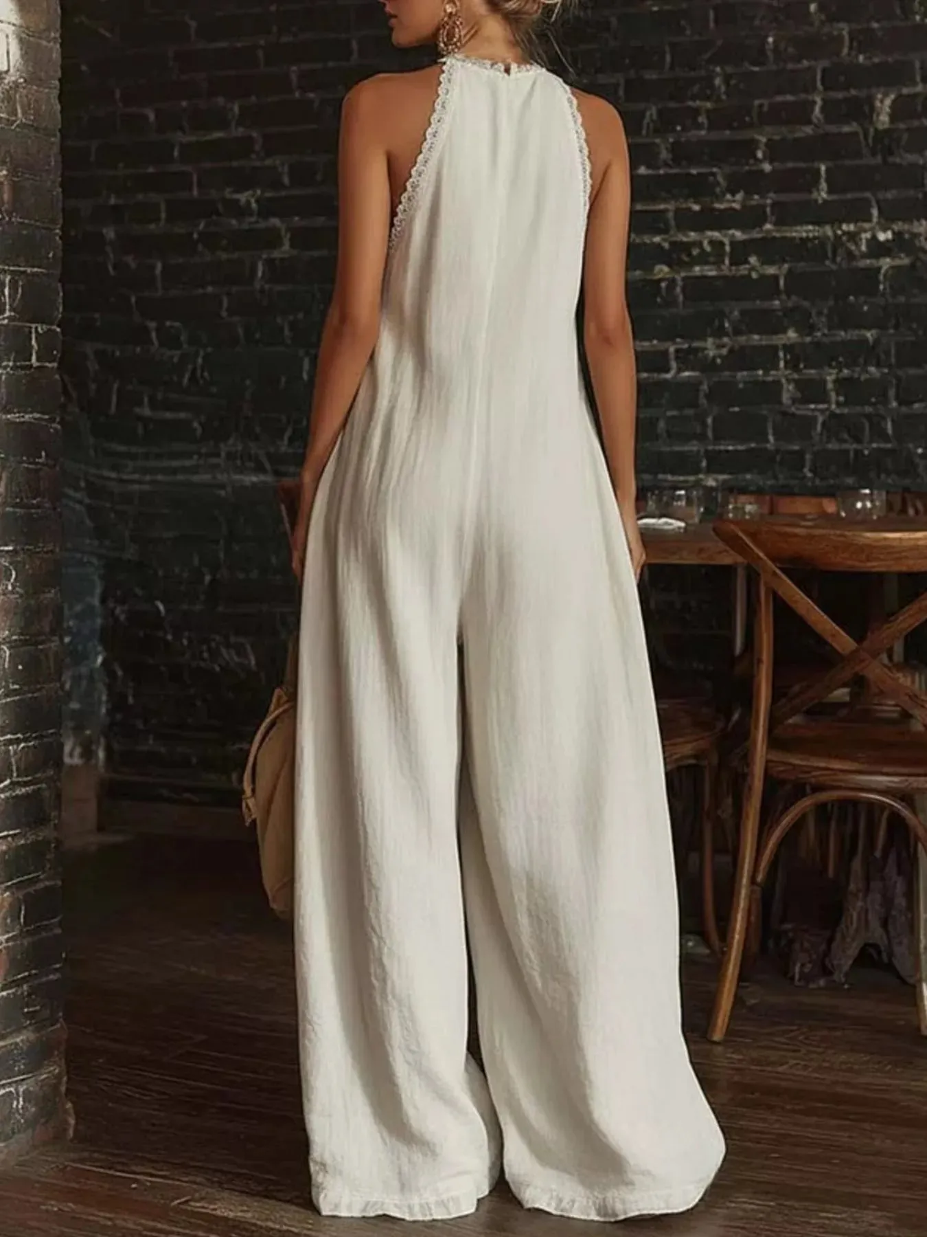 Full Size Halter Neck Lace Trim Wide Leg Jumpsuit Plus Size sold by Charming Charlie product image thumbnail 3