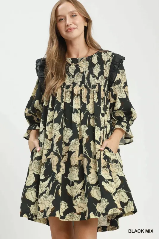 Umgee Mix Floral Print Smocked Ruffle Detail Flowy Dress made by Trendsi