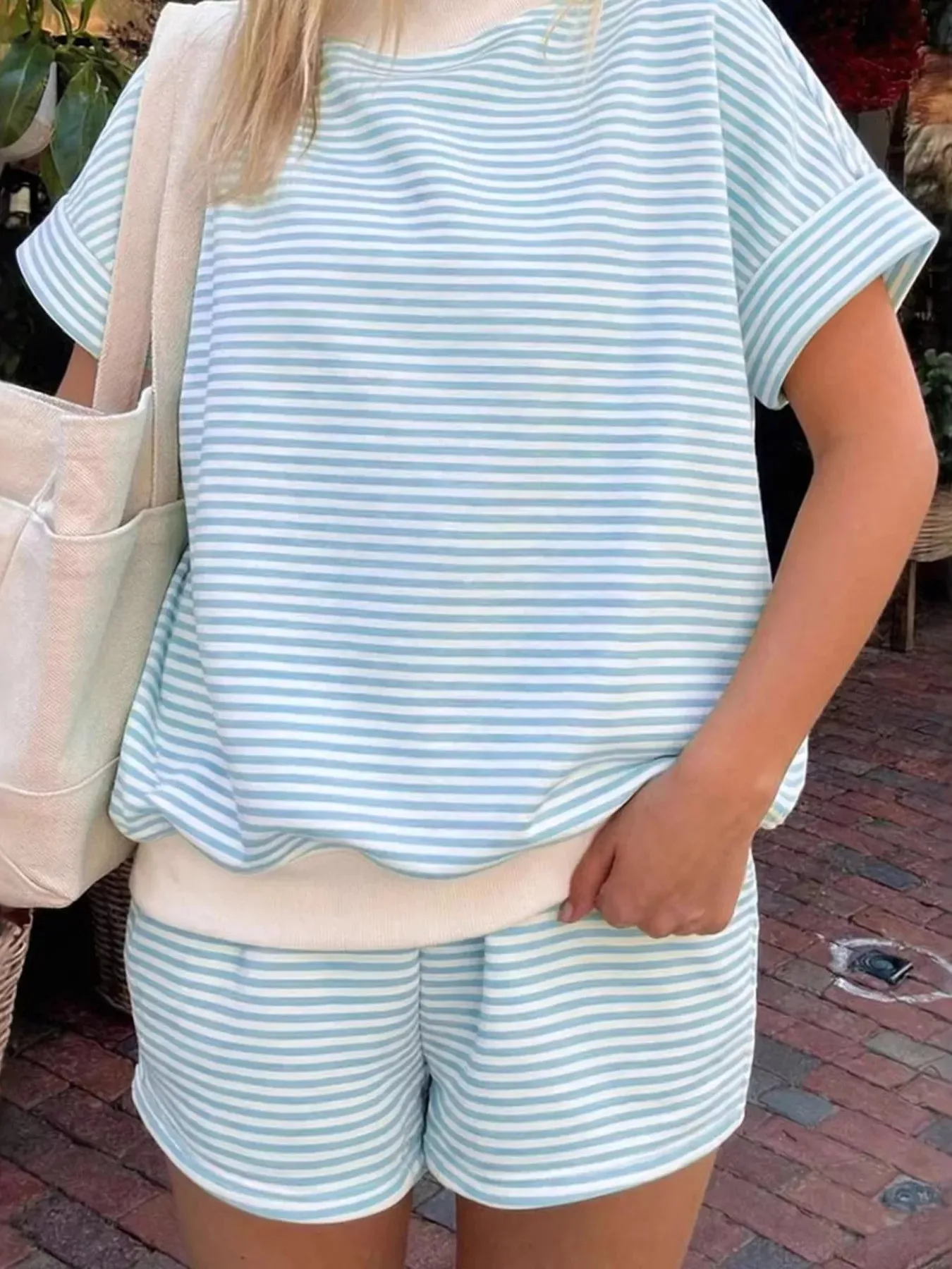 Full Size Striped Round Neck Tee and Shorts Set Plus Size sold by Charming Charlie product image thumbnail 5