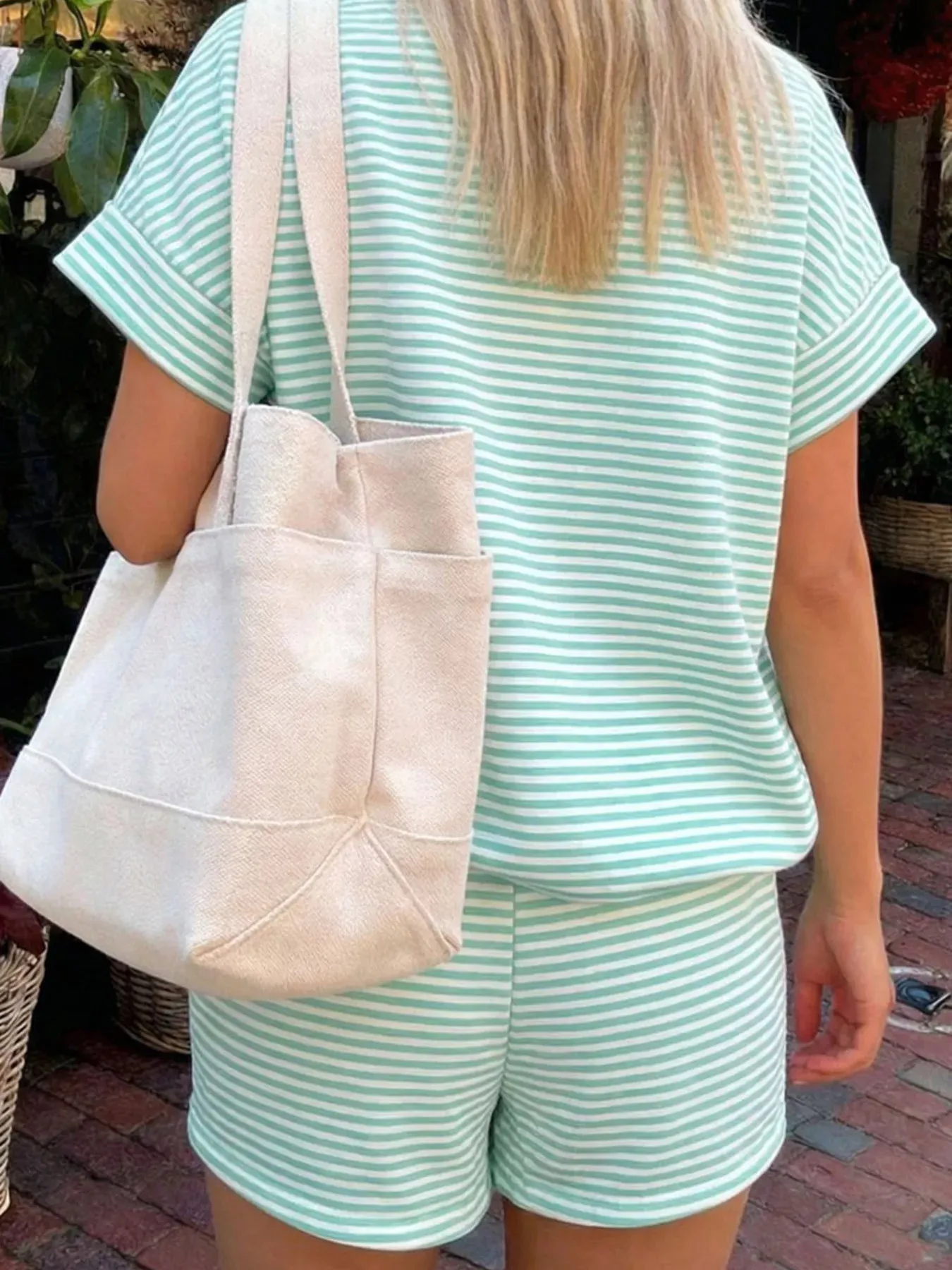 Full Size Striped Round Neck Tee and Shorts Set Plus Size sold by Charming Charlie product image thumbnail 4