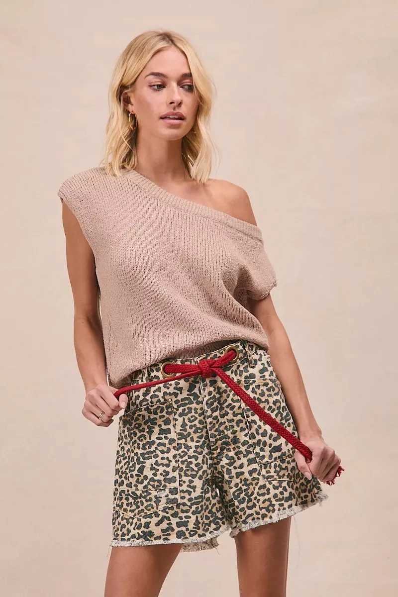 BiBi Braided Waist Belt Patch Pockets Leopard Print Shorts sold by Charming Charlie product image thumbnail 4