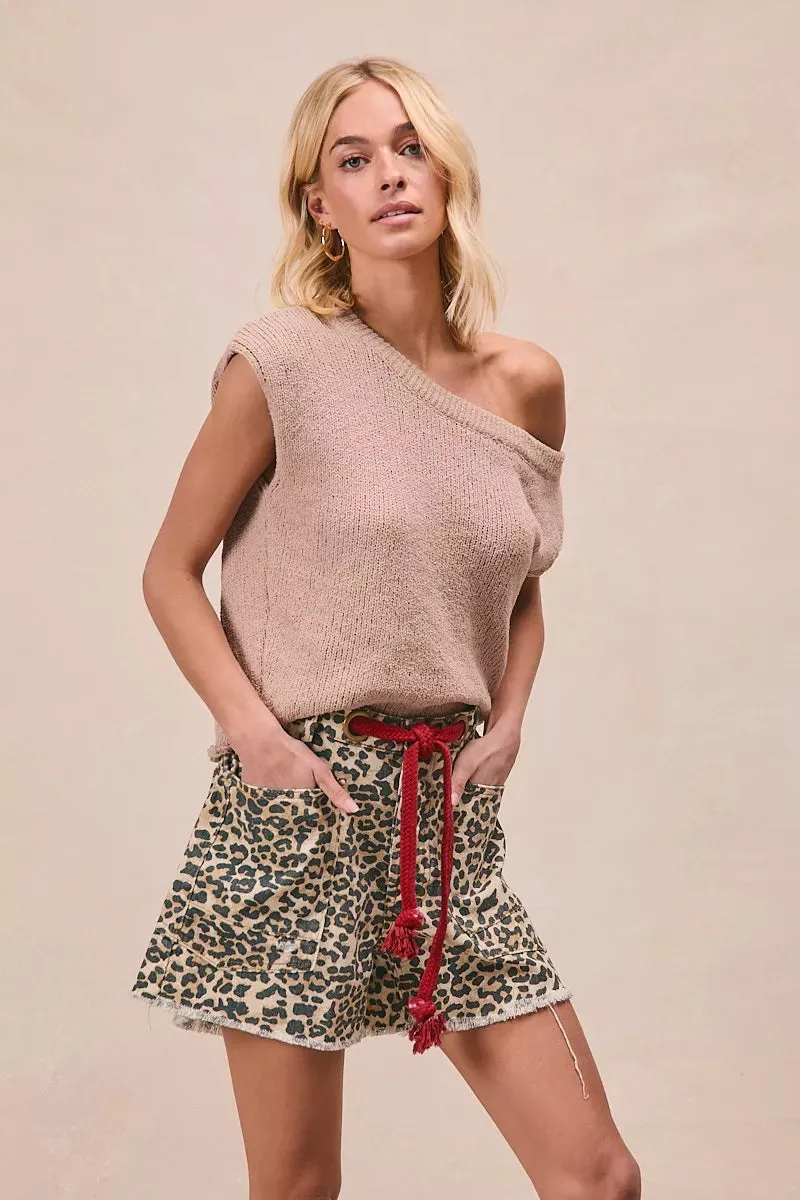 BiBi Braided Waist Belt Patch Pockets Leopard Print Shorts sold by Charming Charlie product image thumbnail 5