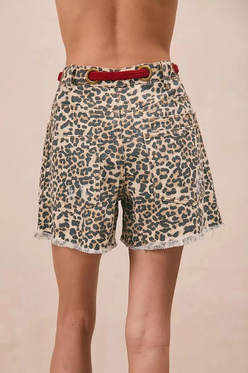 BiBi Braided Waist Belt Patch Pockets Leopard Print Shorts sold by Charming Charlie product image thumbnail 3