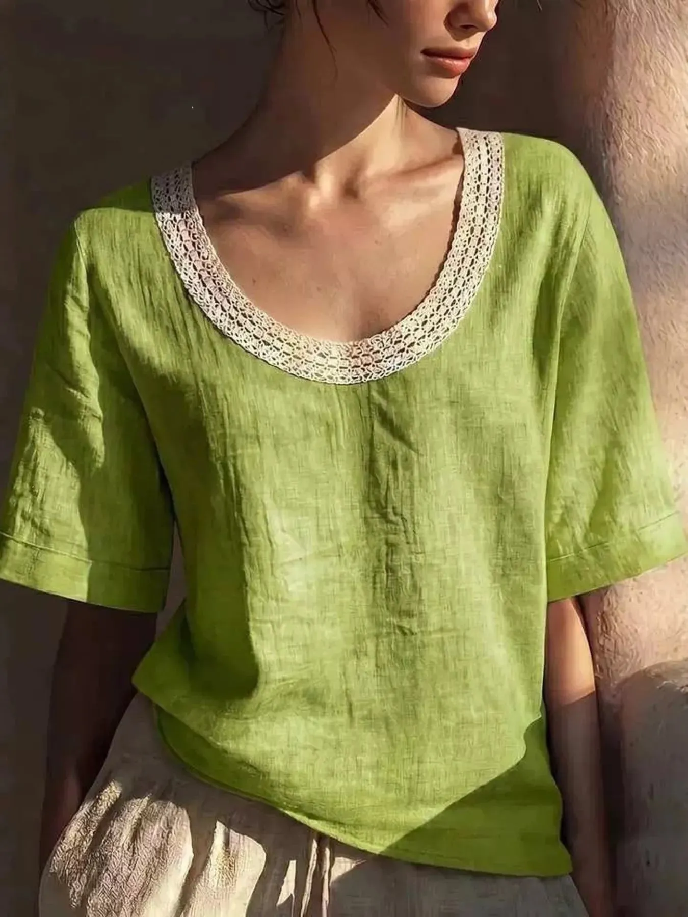 Full Size Lace Trim Short Sleeve Blouse Plus Size sold by Charming Charlie product image thumbnail 3