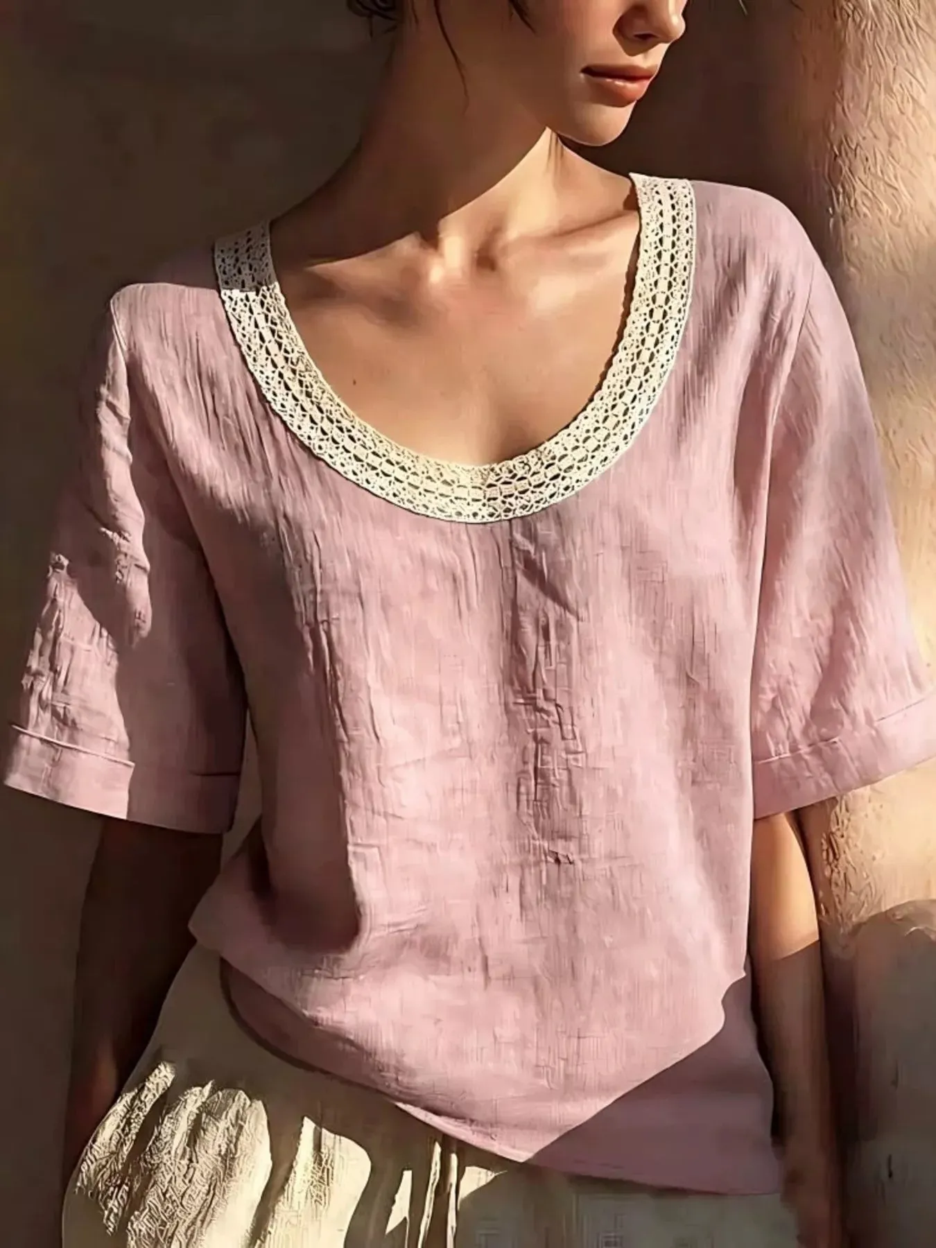 Full Size Lace Trim Short Sleeve Blouse Plus Size sold by Charming Charlie product image thumbnail 4
