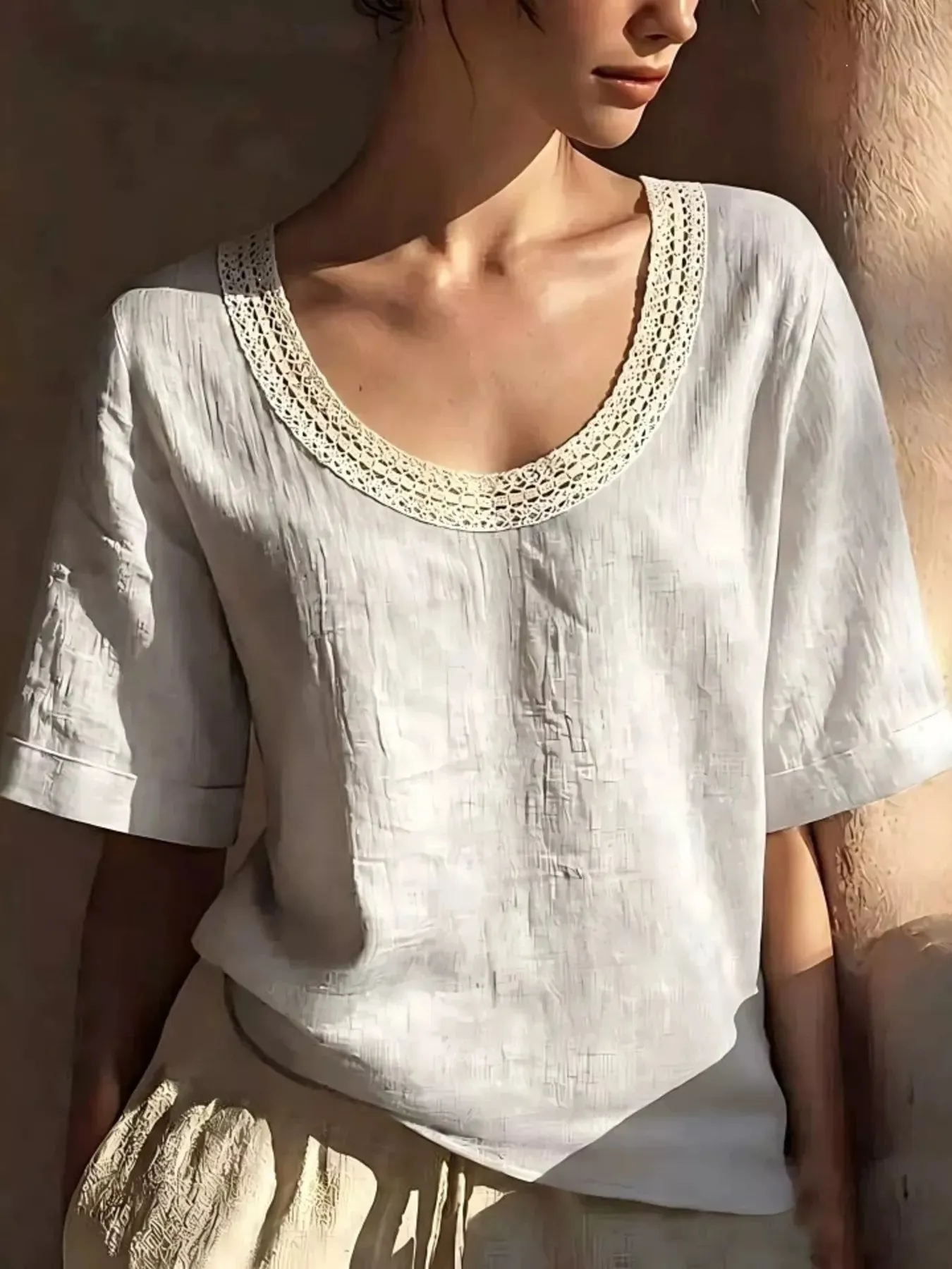 Full Size Lace Trim Short Sleeve Blouse Plus Size sold by Charming Charlie product image thumbnail 5