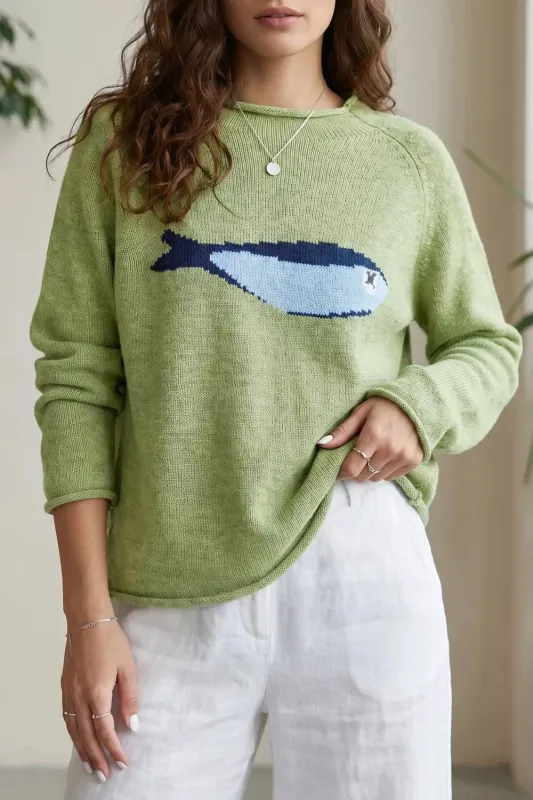 Fish Graphic Round Neck Sweater made by Trendsi