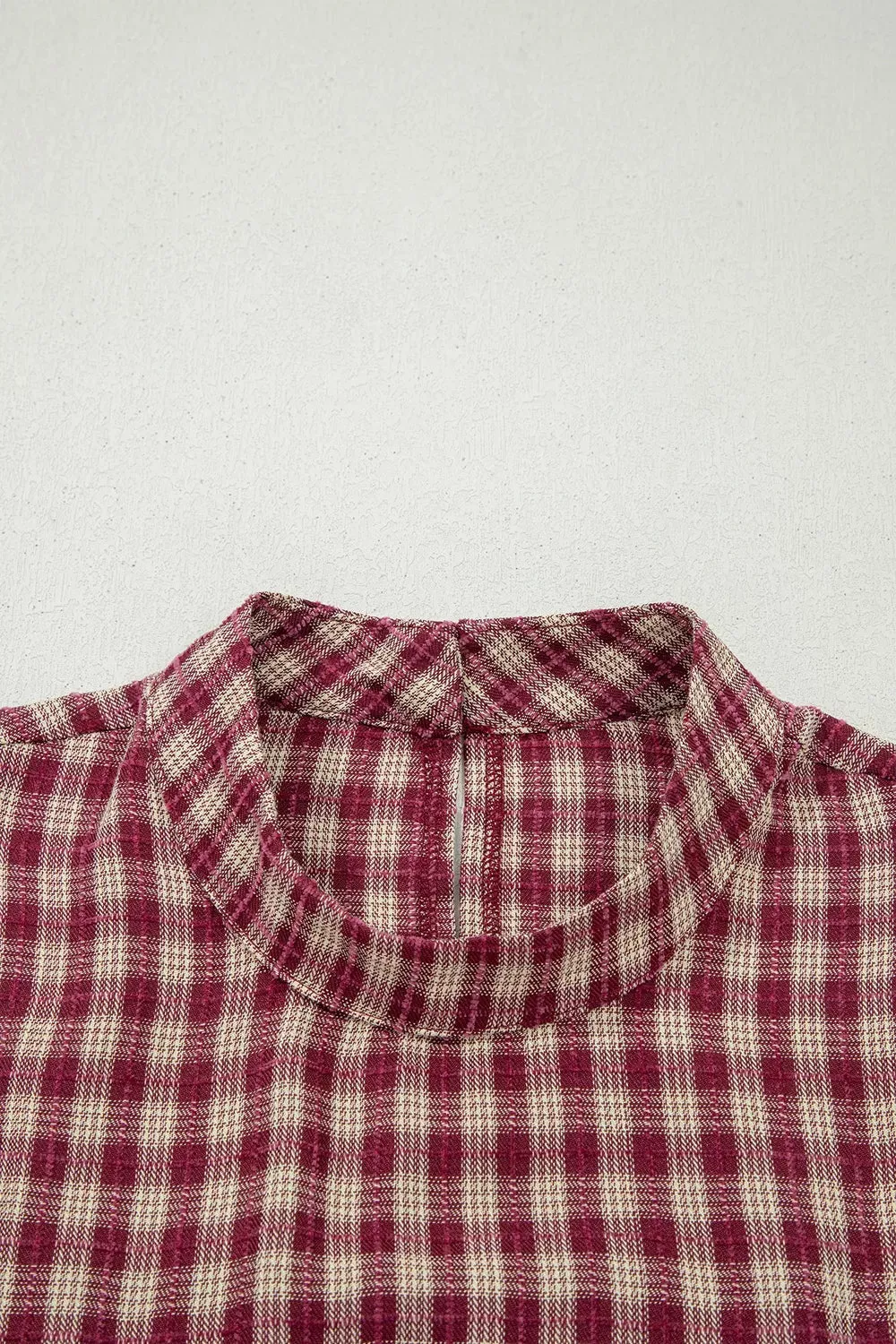 Country Plaid Long Sleeve Button Keyhole Pleated Loose Blouse sold by Charming Charlie product image thumbnail 5