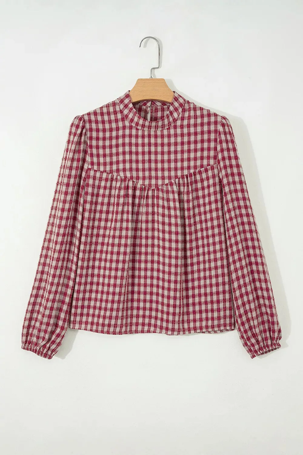 Country Plaid Long Sleeve Button Keyhole Pleated Loose Blouse sold by Charming Charlie product image thumbnail 3