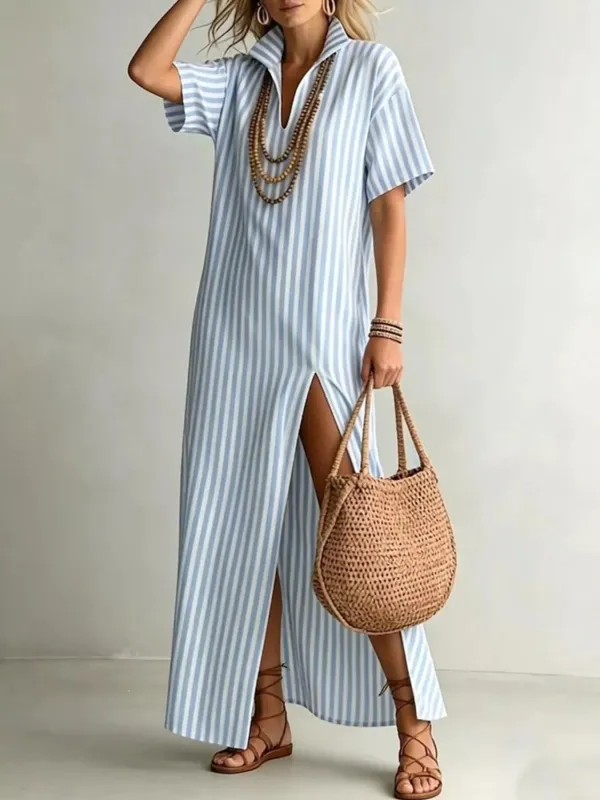 Full Size Striped Maxi Dress with Side Slit Plus SIze made by Trendsi