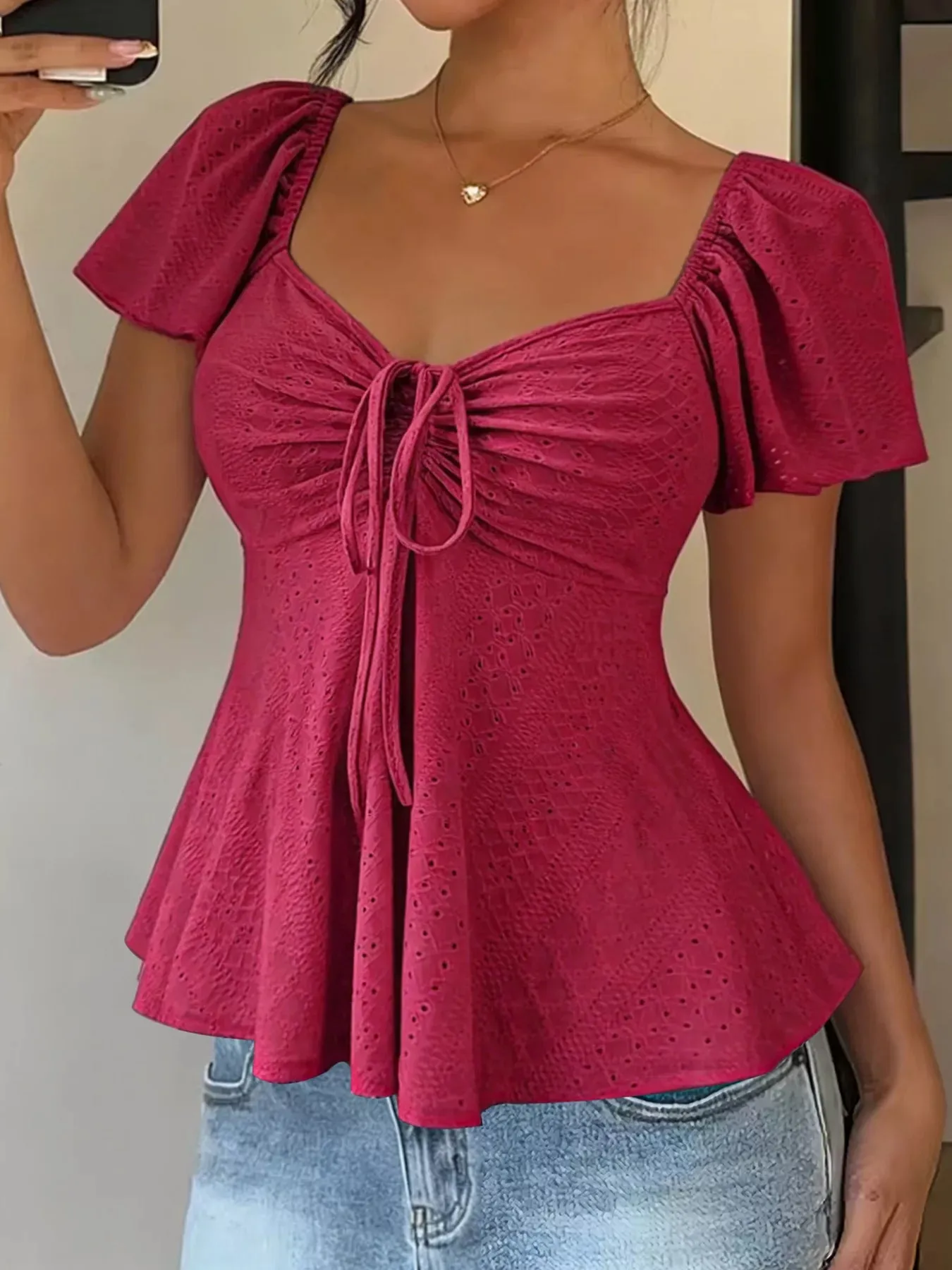 Sweetheart Neck Flutter Sleeve Top sold by Charming Charlie product image thumbnail 5