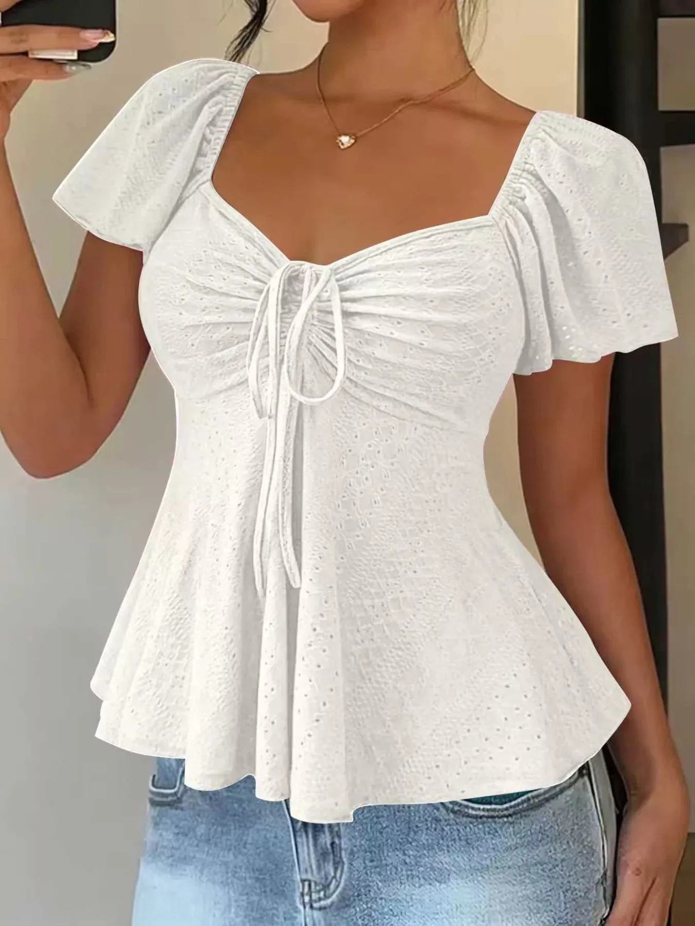 Sweetheart Neck Flutter Sleeve Top sold by Charming Charlie product image thumbnail 2