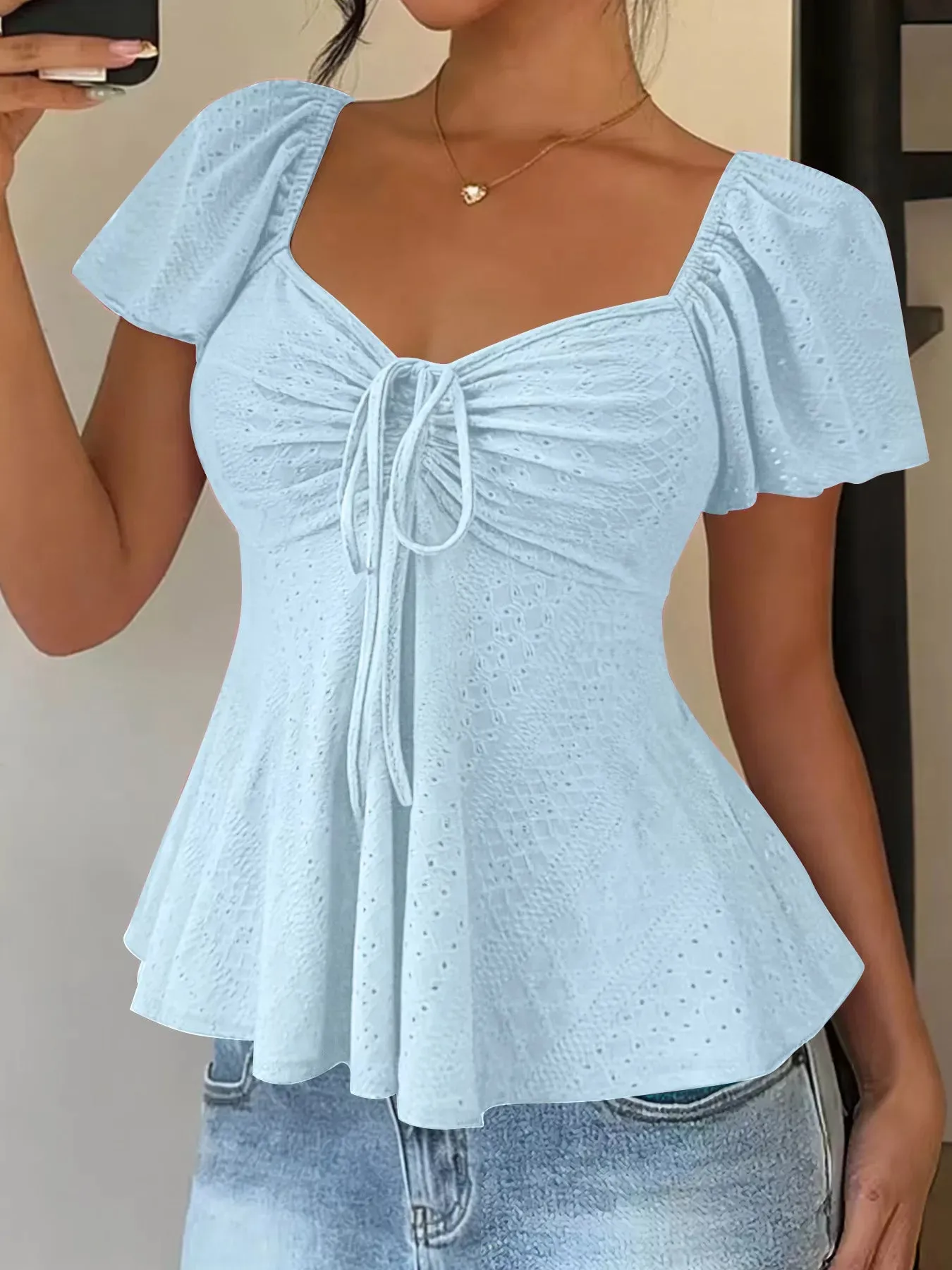 Sweetheart Neck Flutter Sleeve Top sold by Charming Charlie product image thumbnail 4