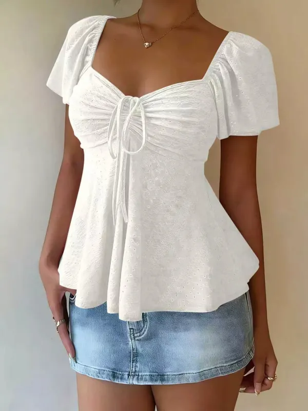 Sweetheart Neck Flutter Sleeve Top made by Trendsi