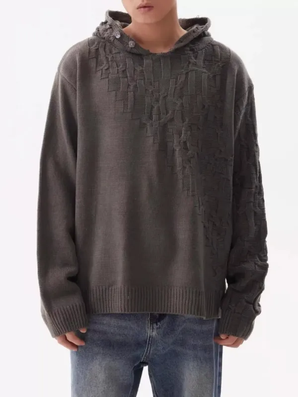 Men's Plus Size Long Sleeve Texture Knit Hooded Sweater made by Trendsi