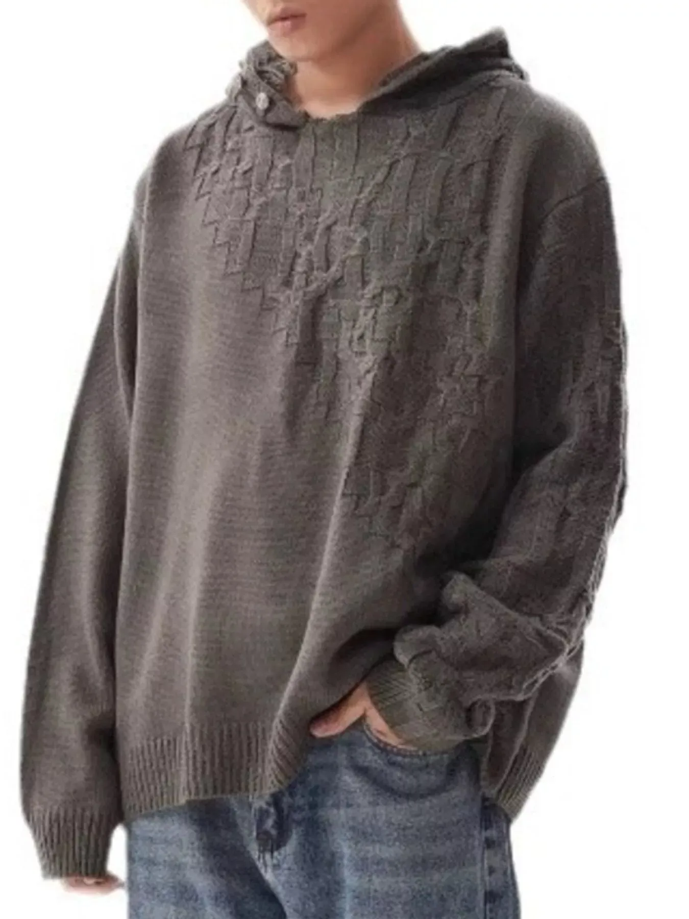 Men's Plus Size Long Sleeve Texture Knit Hooded Sweater sold by Charming Charlie product image thumbnail 2