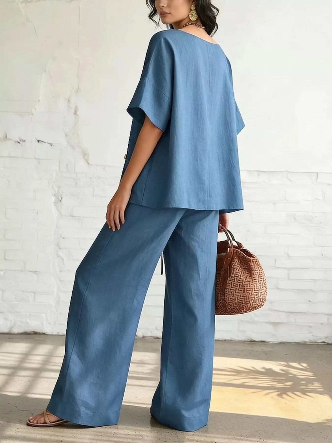 Full Size Surplice Half Sleeve Top and Wide-Leg Pants Set Plus Size sold by Charming Charlie product image thumbnail 4