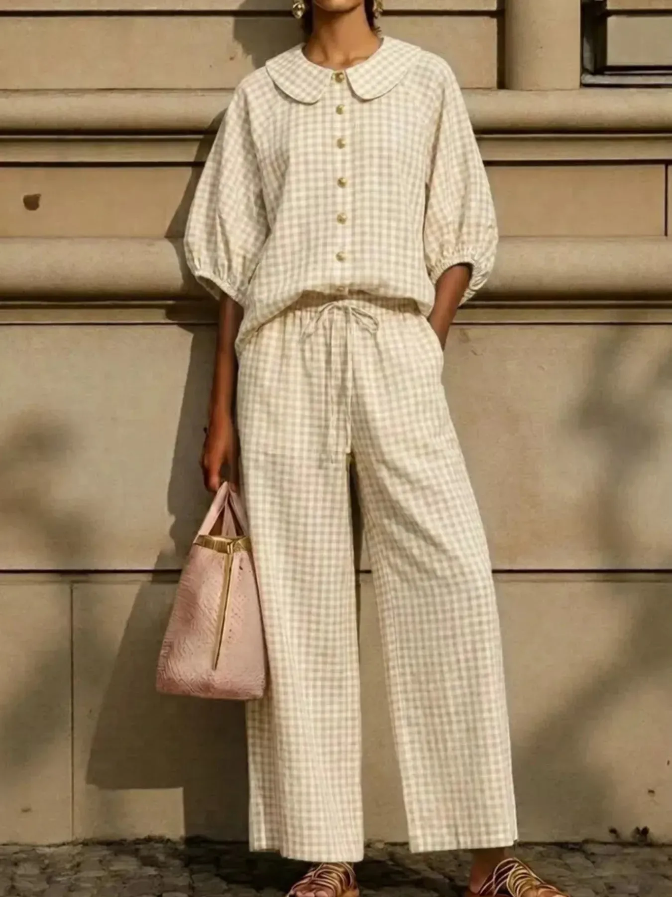 Full Size Plaid Button Up Shirt and Pants Set Plus Size sold by Charming Charlie product image thumbnail 5