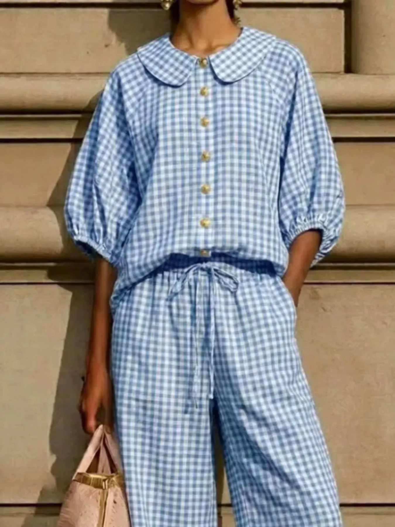Full Size Plaid Button Up Shirt and Pants Set Plus Size sold by Charming Charlie product image thumbnail 2