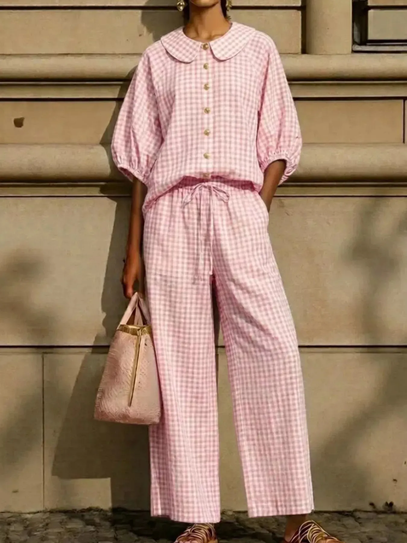 Full Size Plaid Button Up Shirt and Pants Set Plus Size sold by Charming Charlie product image thumbnail 3
