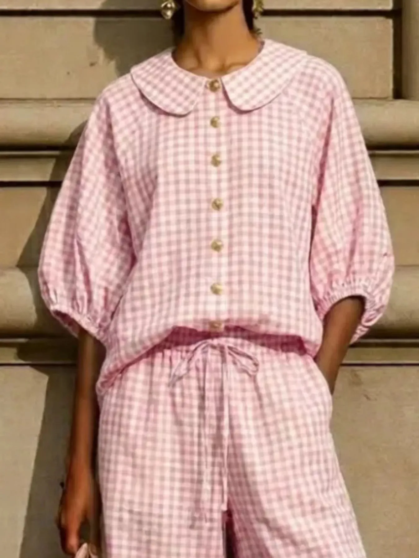 Full Size Plaid Button Up Shirt and Pants Set Plus Size sold by Charming Charlie product image thumbnail 4