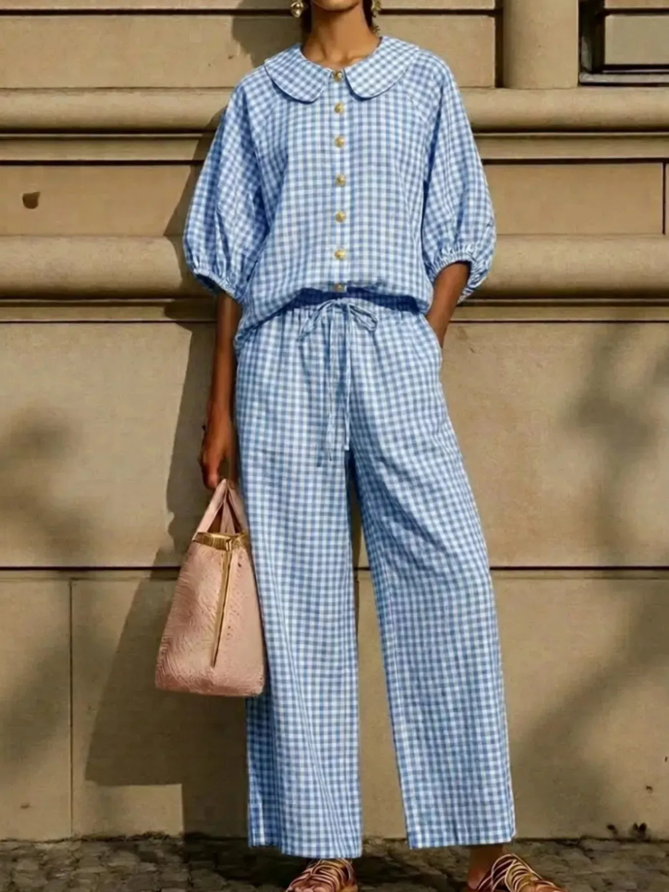 Full Size Plaid Button Up Shirt and Pants Set Plus Size sold by Charming Charlie
