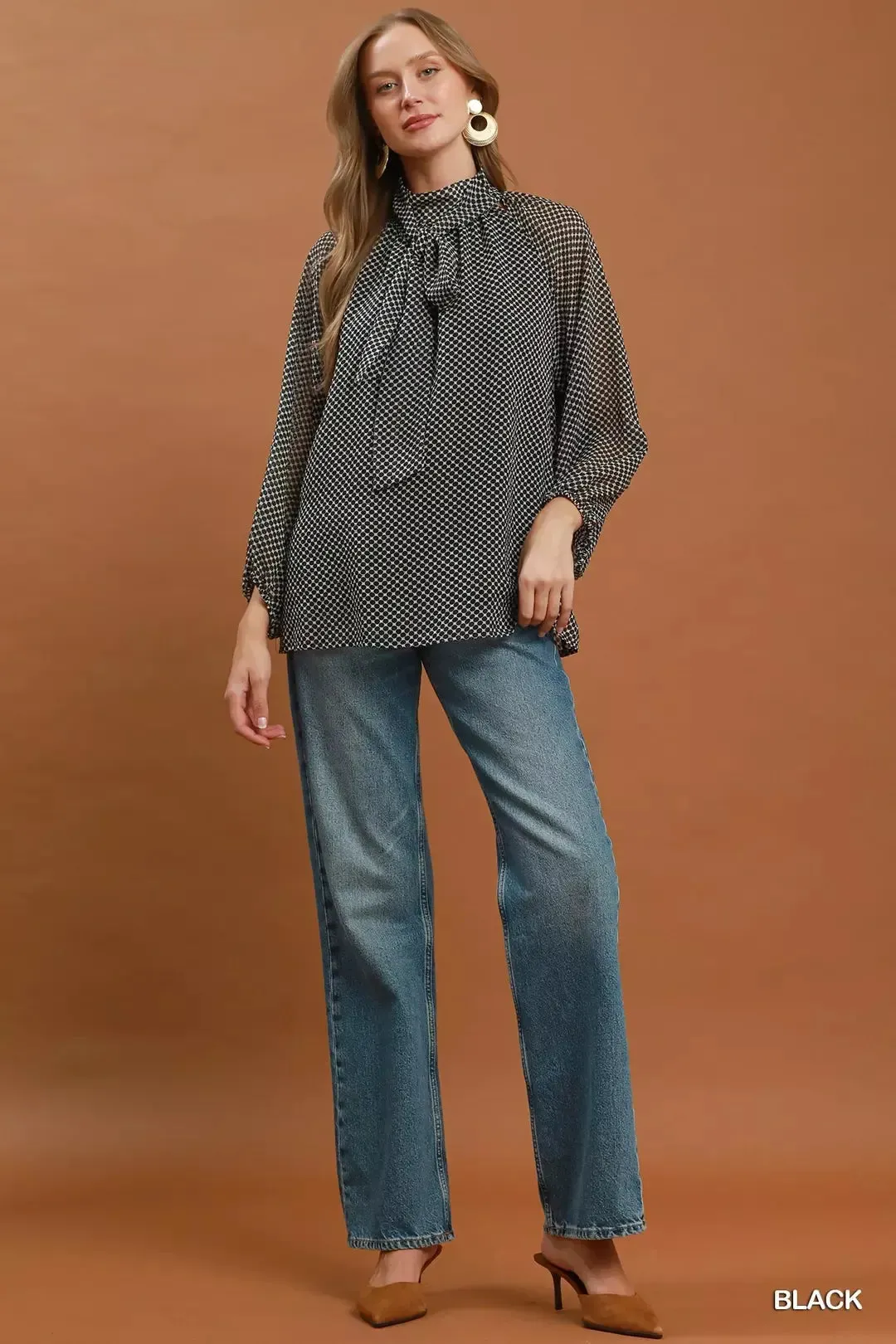 Umgee Dot Print Tie Neck Long Sleeve Blouse sold by Charming Charlie product image thumbnail 5