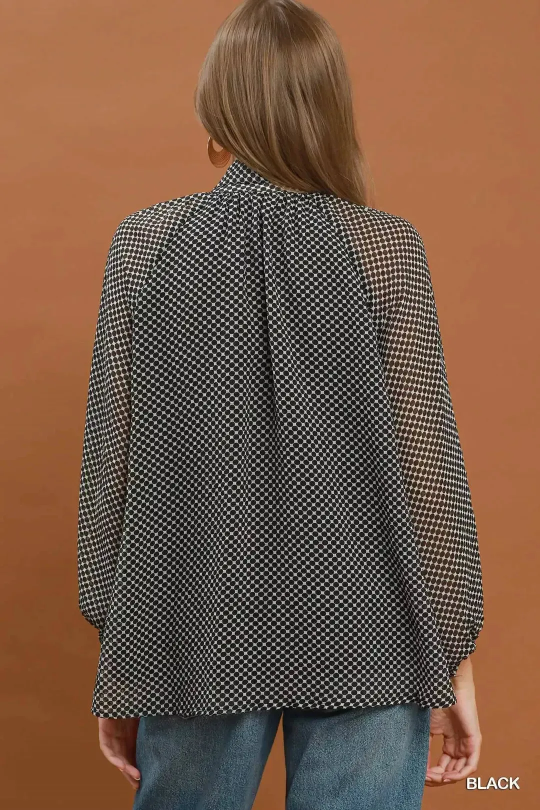 Umgee Dot Print Tie Neck Long Sleeve Blouse sold by Charming Charlie product image thumbnail 3